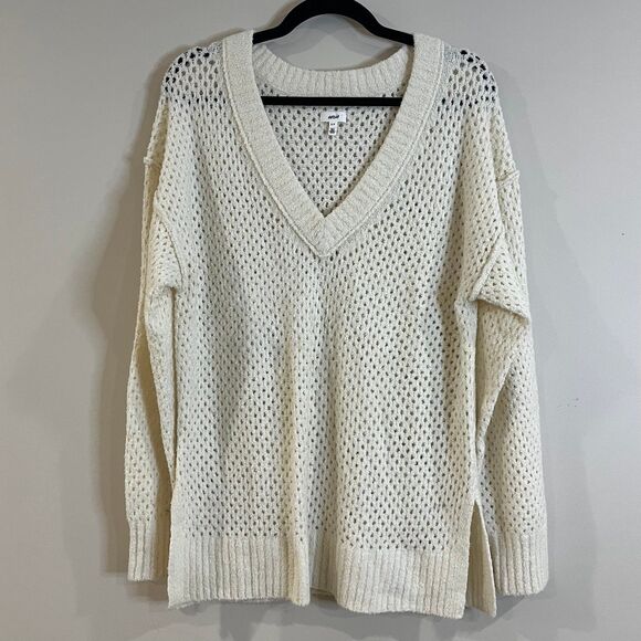 Aerie Open Weave Oversized V-Neck Sweater Cream size Small - Picture 2 of 5